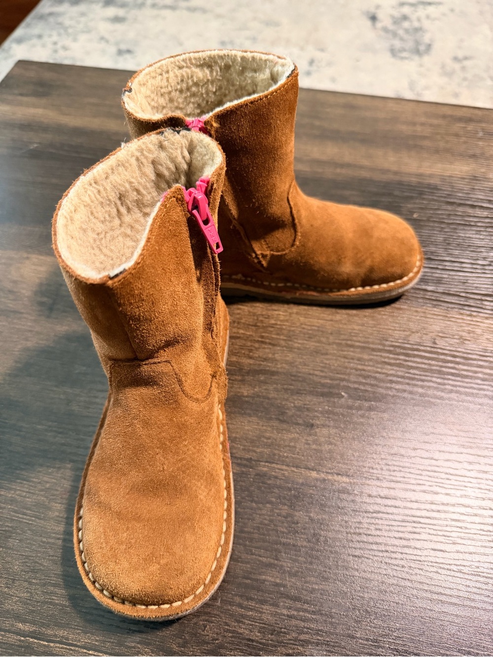 Mini Boden Brown Suede Kids Boots with Pink Zipper